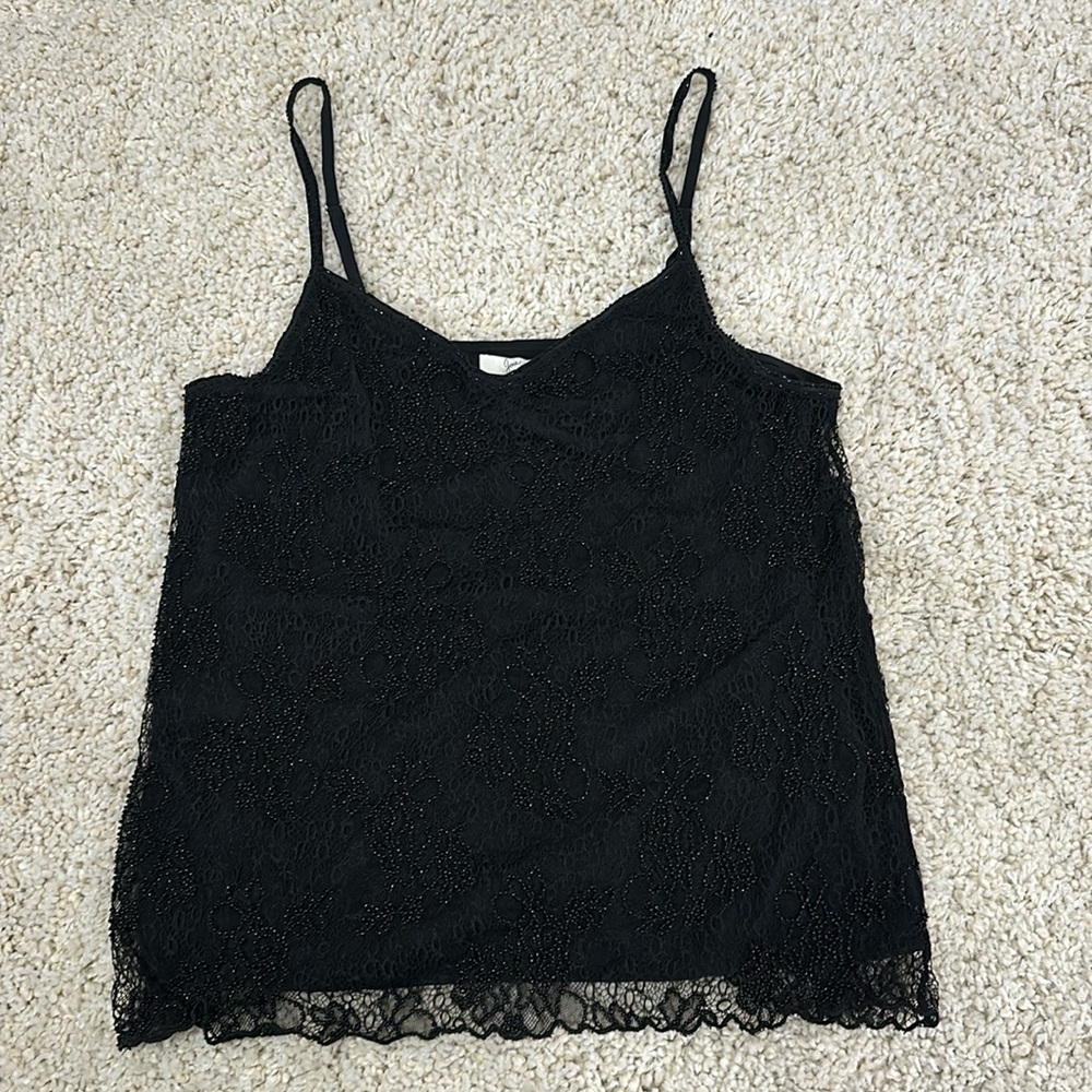Joie beaded and laced black tank with adjustable beaded straps. Size medium.